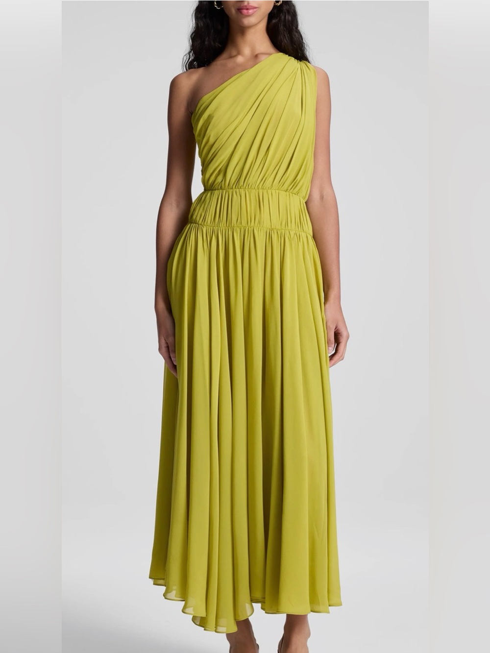 A.L.C. Drew Pleated One-Shoulder Maxi Dress in Cactus Blossom